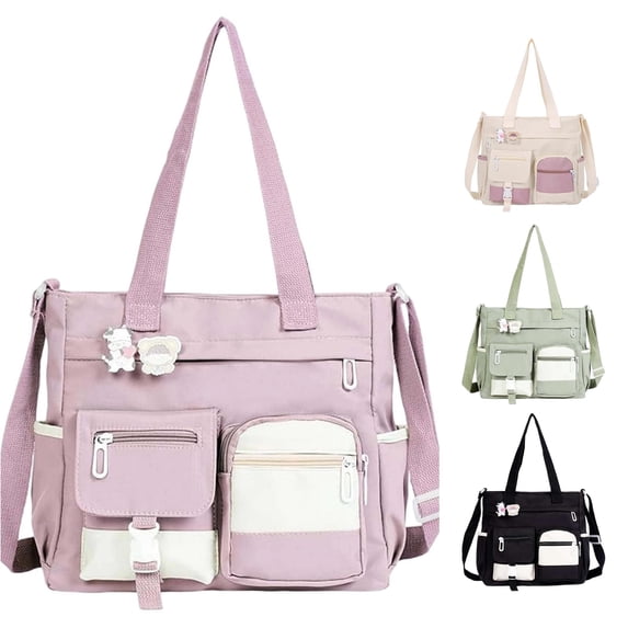 CUZIBR Large Capacity Color Block Canvas Bag Women'S Crossbody Backpack For College Students Shoulder Bag Versatile Tote Bag Adjustable Detachable Crossbody Strap Carry Bag