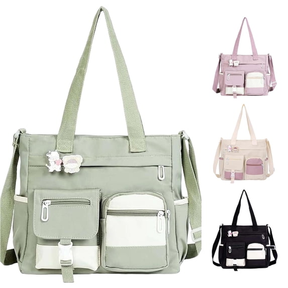 CUZIBR Large Capacity Color Block Canvas Bag Women'S Crossbody Backpack For College Students Shoulder Bag Versatile Tote Bag Adjustable Detachable Crossbody Strap Carry Bag