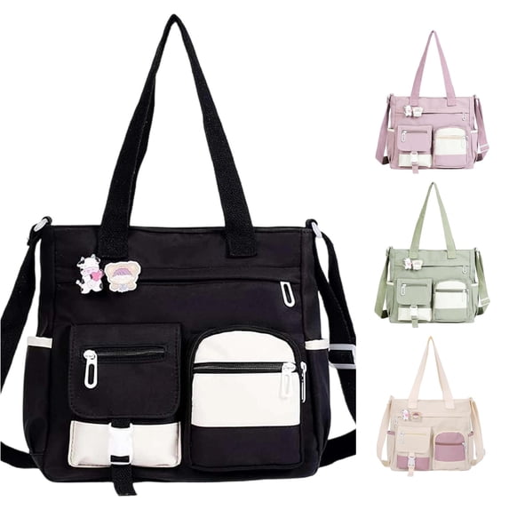 CUZIBR Large Capacity Color Block Canvas Bag Women'S Crossbody Backpack For College Students Shoulder Bag Versatile Tote Bag Adjustable Detachable Crossbody Strap Carry Bag