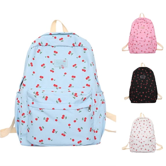 CUZIBR Large Capacity Cute School Backpack For Girls Students Cherry Print Backpack Versatile Durable Lightweight Casual Daypack Travel Rucksack Work Commute Bookbag