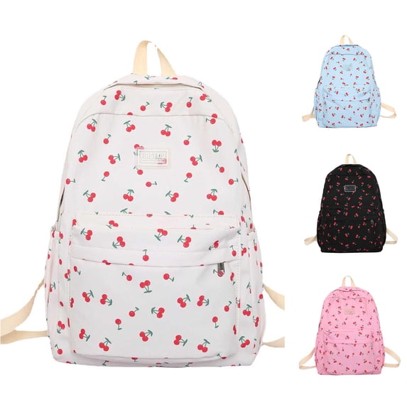 CUZIBR Large Capacity Cute School Backpack For Girls Students Cherry Print Backpack Versatile Durable Lightweight Casual Daypack Travel Rucksack Work Commute Bookbag