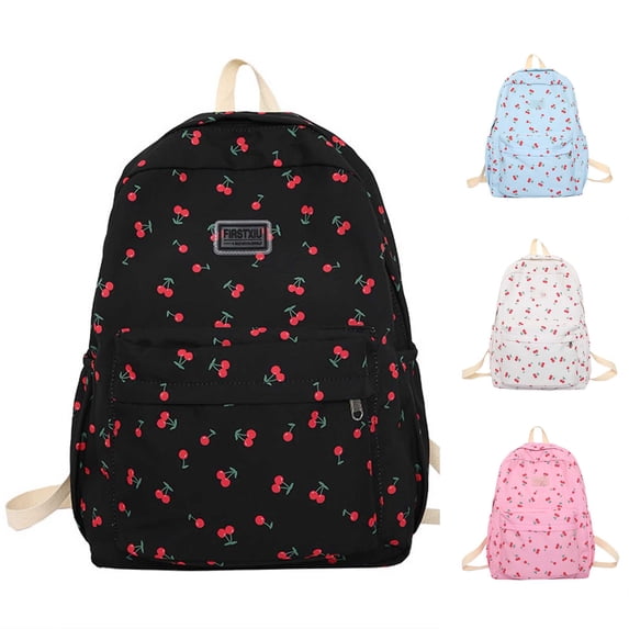 CUZIBR Large Capacity Cute School Backpack For Girls Students Cherry Print Backpack Versatile Durable Lightweight Casual Daypack Travel Rucksack Work Commute Bookbag