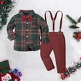thumbnail image 1 of CUZIBR Little Boys Christmas Outfits Plaid Formal Button Down Shirt And Pants Suspender Bow Tie 4 PC Set Long Sleeve Gentleman Cozy Family Party Wear,Green,6-7 Years, 1 of 8
