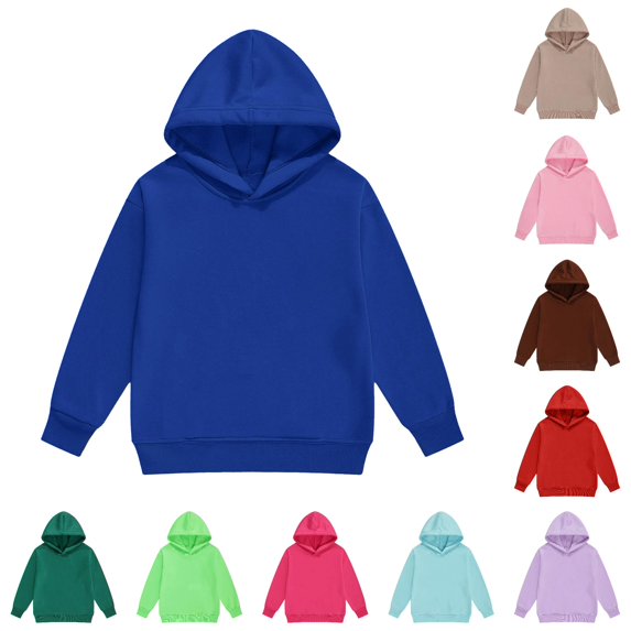 CUZIBR Little Girls Hoodies Basic Solid Color Sweatshirt Pullover Long Sleeve Soft Outdoor Tops,Blue,8-9 Years