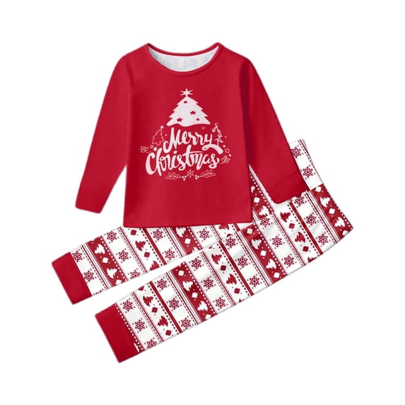 CUZIBR Matching Christmas Outfits For Family Plaid Classic Crewneck Cute Letter Print Long Sleeve Shirt And Trousers Casual Cozy Clothing Outfit For Kids Holiday Clothes Set,Red,9-10 Years