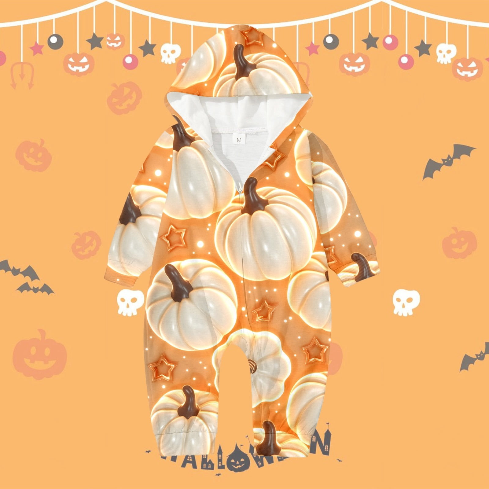 Orange Printed Long Sleeve Family Halloween Pajamas