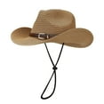 thumbnail image 1 of CUZIBR Men Retro Western Cowboy Straw Hat Gradient Color Adjustable Strap Outdoor Curved Rim Visor Hat Fashionable Lightweight Classic Shapeable Wide Brim Cattleman Caps,Khaki,One Size, 1 of 8