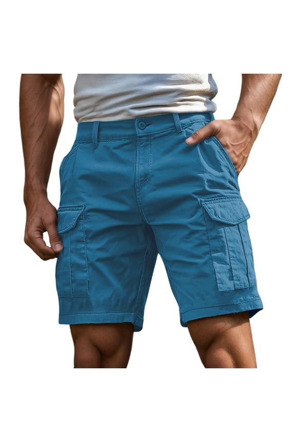 Men's Cargo Shorts Elastic Waist Multi Pockets Washed Casual Loose Fit Short Pants Comfortable Stretch Hiking Travel Athletic Sport Trunks Trousers Dailywear