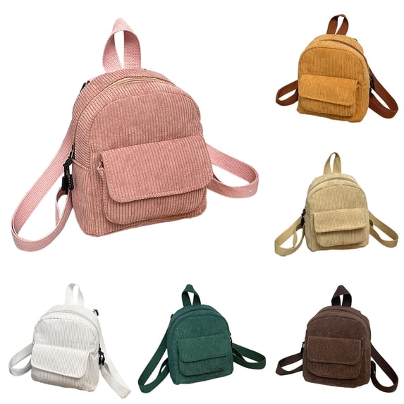 CUZIBR Mini Corduroy Backpack Girls Vintage Small Casual Daypack Front Pocket Zipper Mini Backpack For Daily Travel Outdoor