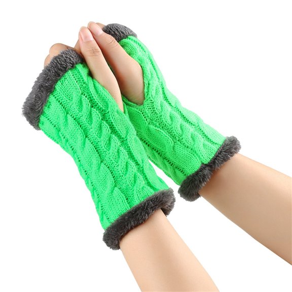CUZIBR Mittens For Women Arm Sleeves Knitted Plush Trim Fingerless Glove Handmade Crochet Mittens Warm Soft For Cycling Running Outdoor Activities