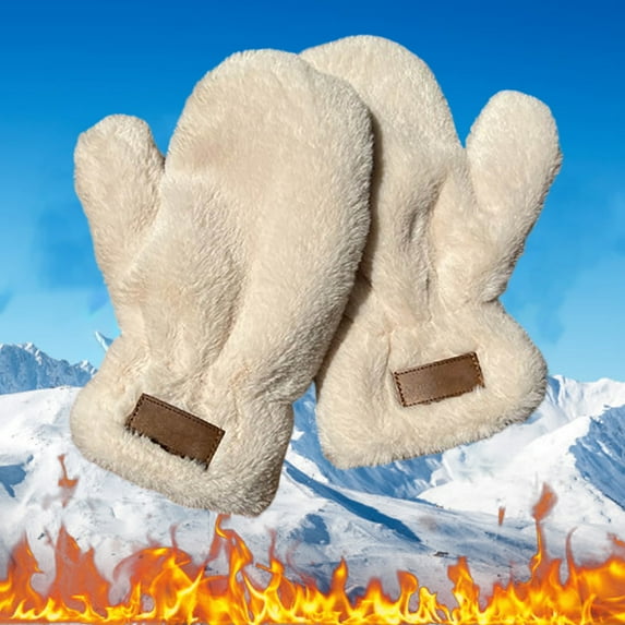 CUZIBR Mittens For Women Fuzzy Thick Lined Thermal Solid Gloves Mittens Soft Windproof Warm Snowboarding For Cycling Running Outdoor Activities