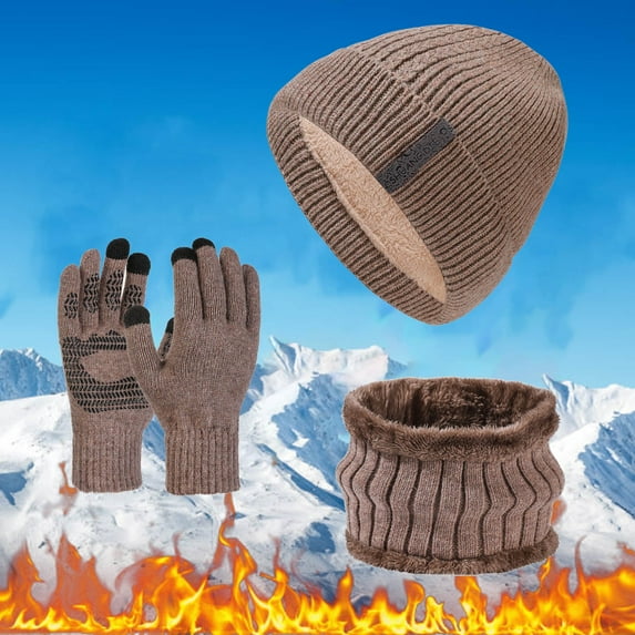 CUZIBR Mittens For Women Knit Thick Lined Thermal Had Scarfs Gloves Three Piece Set Solid Color Soft Warm For Cycling Running Outdoor Activities