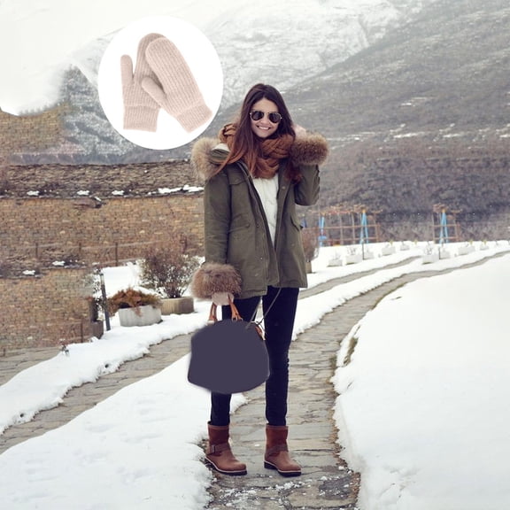 CUZIBR Mittens For Women Soft Fuzzy Lined Warm Knitted Mittens Finger Solid Color Thermal Cozy Thick Handwear For Cycling Running Outdoor Activities