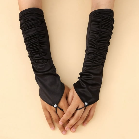 CUZIBR Mittens For Women Solid Color Satin Fingerless Long Glove Wedding Party Performance Opera Evening Dress For Cycling Running Outdoor Activities