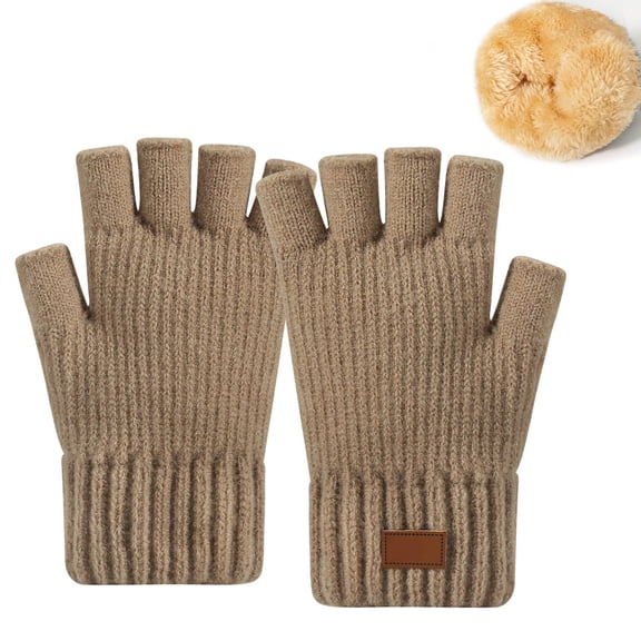CUZIBR Mittens For Women Thermal Half Finger Knitted Fingerless Texting Wool Gloves Mitten Working Warm For Cycling Running Outdoor Activities