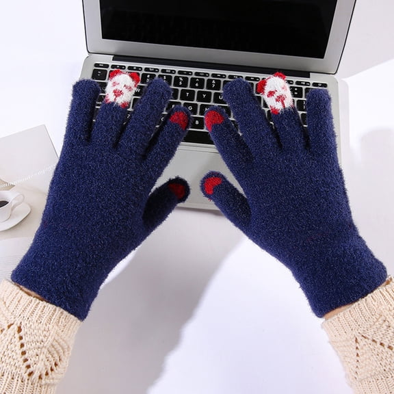 CUZIBR Mittens For Women Cute Panda Finger Cartoon Pattern Fuzzy Lined Knitted Touchscreen Thermal Mittens Windproof For Cycling Running Outdoor Activities