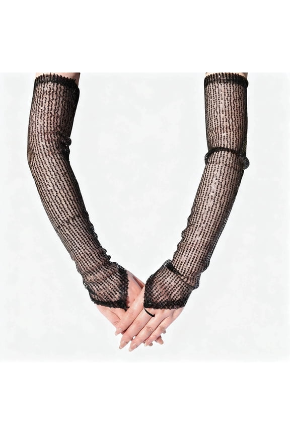 Mittens For Women Elegant Long Sleeve Fingerless Glove Stretch Sparkly Sequins Dancewear Formal Events Performance Stylish Handwear For Cycling Running Outdoor Activities