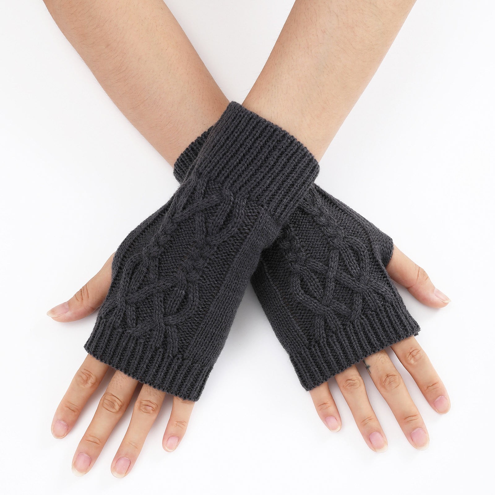 CUZIBR Mittens For Women Ladies Warm Solid Color Knit Fingerless Gloves ...
