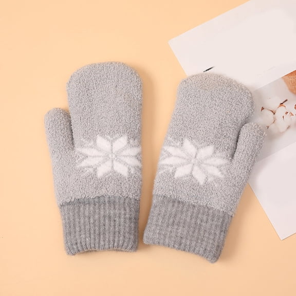 CUZIBR Mittens For Women Thermal Snowflakes Print Wool Mittens Double Layer Knitted Windproof Touchscreen Warm Gloves Gifts For Cycling Running Outdoor Activities