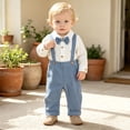 thumbnail image 1 of CUZIBR Newborn Boys Suit Outfits Formal Tuxedo Set Long Sleeve Romper And Suspender Pants 2 PC Gentleman Wedding Clothes,Blue,3-6 Months, 1 of 5