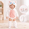 thumbnail image 1 of CUZIBR Girl Halloween Boy Fuzzy Cat Onesie With Gloves Leg Warmer Animal Romper Bodysuit Hooded Zip Up Long Sleeve Funny Dress-up Party Clothes,White,3-6 Months, 1 of 8