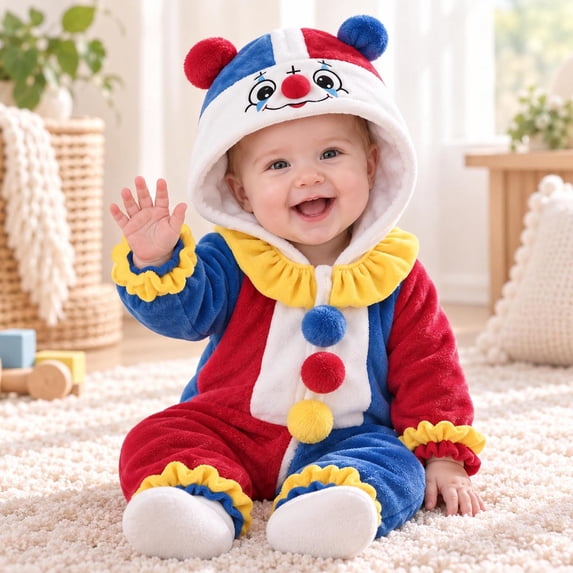CUZIBR Halloween Girl Boy Fuzzy Onesie Carnival Romper Jumpsuit Long Sleeve Eye-Catching Trick or Treat Clothes,Red,1-3 Months