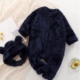 thumbnail image 1 of CUZIBR Newborn Onesies Girl Boy Fuzzy Long Sleeve Romper With Bear Hat Set Footed Zip Up Crew Neck Jumpsuit Cozy Daily Wear,Dark Blue,0-3 Months, 1 of 7