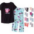 thumbnail image 1 of CUZIBR Pajamas For Women Set Cartoon Animal Print Round Neck Short Sleeve Top Matching Capri Pants Two Piece Sleepwear Set,Sky Blue, 1 of 3