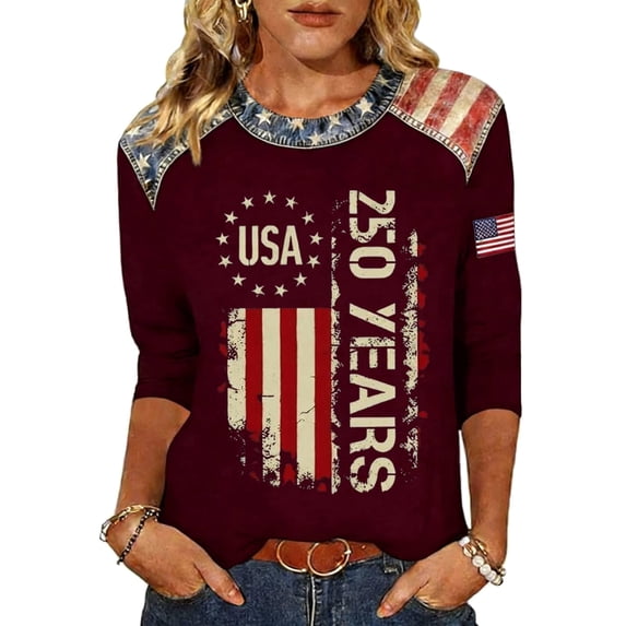 CUZIBR Patriotic Raglan Sleeve T Shirt For Women USA Letter Flag Stars ...