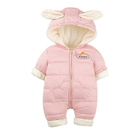 CUZIBR Romper Baby Girls Boys Snowsuits Hooded Cute Rabbit Ear Winter Coats Jumpsuit Holiday Dailywear For Toddler