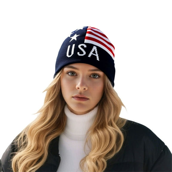 CUZIBR Scarf Hat Set Winter Unisex Fashion Knit Hat Casual Tie Dye Letter Print Outdoor Streetwear Stylish Skull Caps Warm Soft Dailywear,Navy,One Size