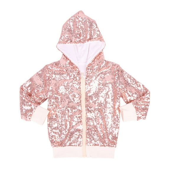 CUZIBR Sequin Jackets Girls Solid Color Long Sleeve Zip Up Jacket For Kids Christmas Shiny Fashion Coats Lovely Dailywear For Toddler