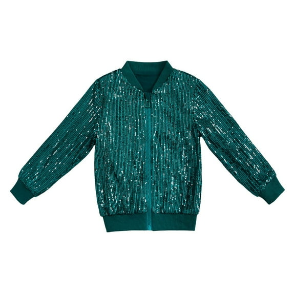 CUZIBR Sequin Jackets Girls Solid Color Long Sleeve Zip Up Jacket For Kids Christmas Shiny Fashion Coats Soft Dailywear For Toddler
