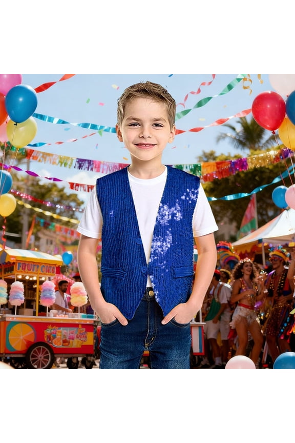 Shirt For Girls Sequin Top Sleeveless V-Neck Tank Top Button Down Vest Carnival Vest Glitter Party Dancewear Waistcoat Cute Trendy Tops ,Blue,6-10 Years
