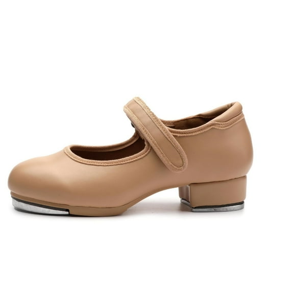 CUZIBR Slip On Sneakers Leather Tap Shoes Solid Color Princess Dress Dance Shoes Girls Mary Jean Soft Low Heel Stole Sandals Cozy Walking Shoes,Khaki,11.5-12 Years