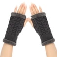 thumbnail image 1 of CUZIBR Snow Gloves Arm Sleeves Knitted Plush Trim Fingerless Glove Handmade Crochet Mittens Warm Soft For Cold Weather, 1 of 4