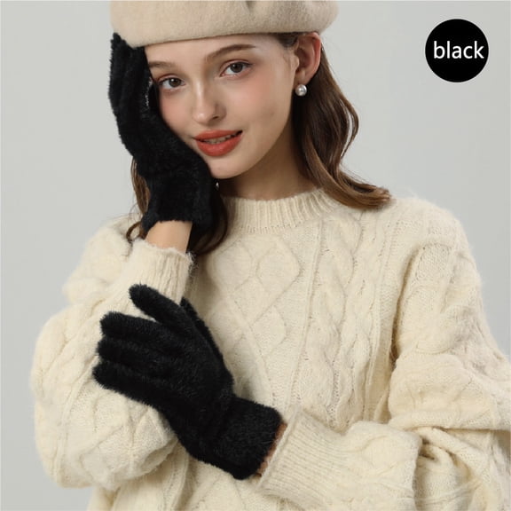 CUZIBR Snow Gloves Cute Panda Finger Cartoon Pattern Fuzzy Lined Knitted Touchscreen Thermal Mittens Windproof For Cold Weather