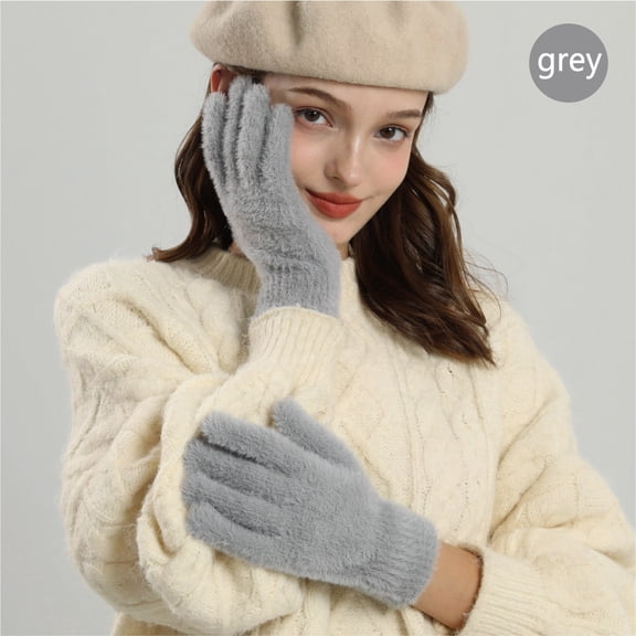 CUZIBR Snow Gloves Women Cute Panda Finger Cartoon Pattern Fuzzy Lined Knitted Touchscreen Thermal Mittens Windproof For Running Driving Hiking