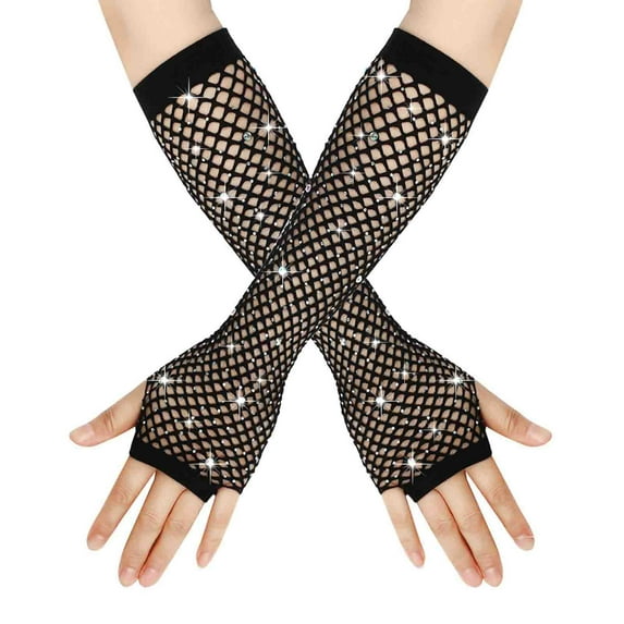 CUZIBR Snow Gloves Women Fishnet Sparkly Hollow Out Lace Mesh Neon Fingerless Gloves Solid Color Long Sleeve Handwear For Running Driving Hiking