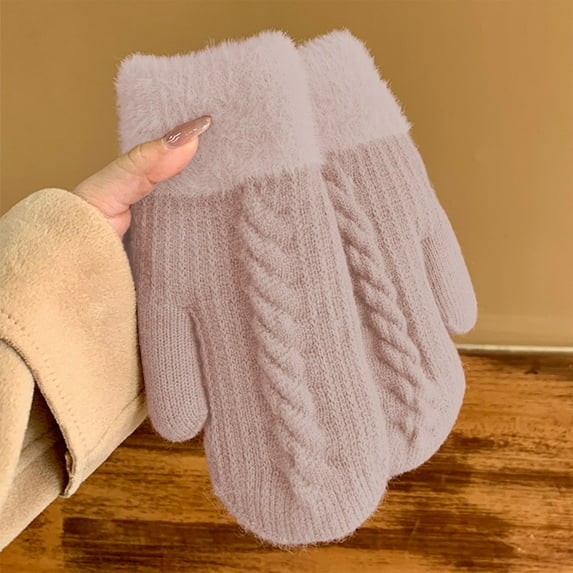 CUZIBR Snow Gloves Women Fuzzy Thermal Knitted Mittens Soft Plush Windproof Thick Lined Warm Glove For Running Driving Hiking