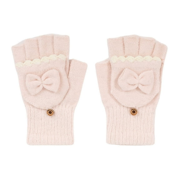 CUZIBR Snow Gloves Women Knitted Fingerless Thermal Mittens Flip Cove Half Finger Warm Touchscreen Color Block Gloves For Running Driving Hiking