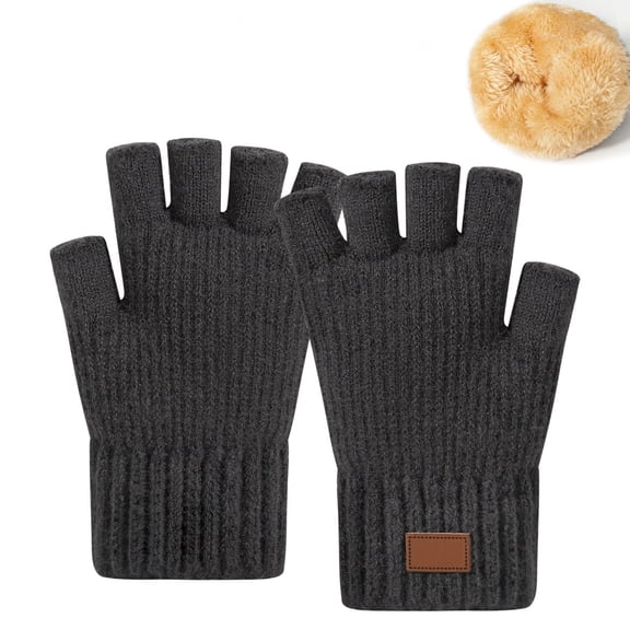 CUZIBR Snow Gloves Women Thermal Half Finger Knitted Fingerless Texting Wool Gloves Mitten Working Warm For Running Driving Hiking