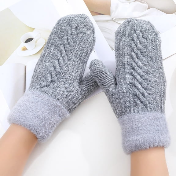 CUZIBR Snow Gloves Women Thermal Snowflakes Print Wool Mittens Double Layer Knitted Windproof Touchscreen Warm Gloves Gifts For Running Driving Hiking