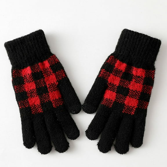 CUZIBR Snowboard Gloves Knitted Wool Warm Screen Gloves Striped Plaid Solid Color Fuzzy Thick Thermal Windbreaker Mitten Outdoor Cold Weather For Unisex