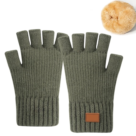 CUZIBR Snowboard Gloves Thermal Half Finger Knitted Fingerless Texting Wool Gloves Mitten Working Warm Outdoor Cold Weather For Unisex