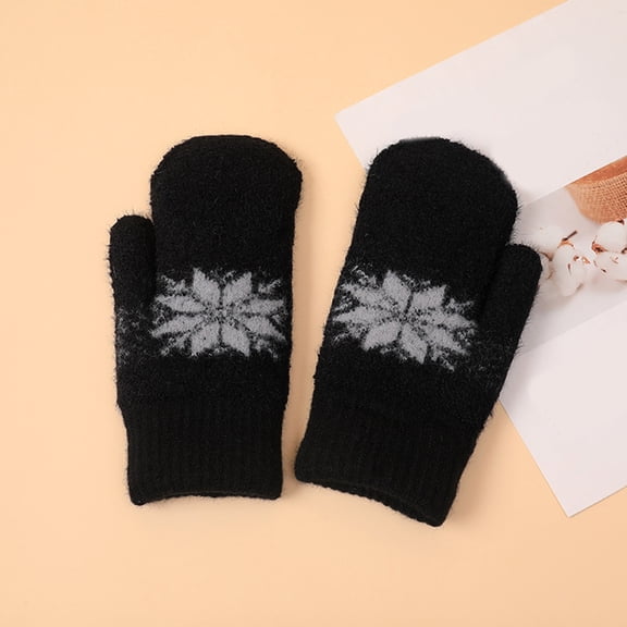 CUZIBR Snowboard Gloves Thermal Snowflakes Print Wool Mittens Double Layer Knitted Windproof Touchscreen Warm Gloves Gifts Outdoor Cold Weather For Unisex