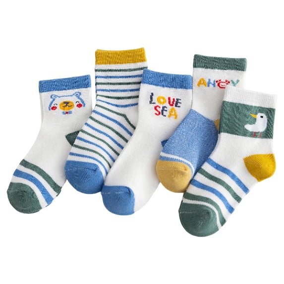 CUZIBR Socks For Girls Ruffle Trim Breathable Soft Ankle Socks Cute Cartoon Print Strawberry Flower Plaid Pattern Striped 5 Pairs Cute Socks,Blue,S