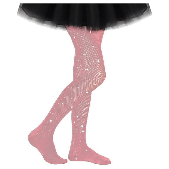 CUZIBR Socks For Girls Tights Fishnet Black Glitter High Waist Hollow Out Slim Fit Rhinestone Fishnets Tights Stockings Party Pantyhose,Pink,L