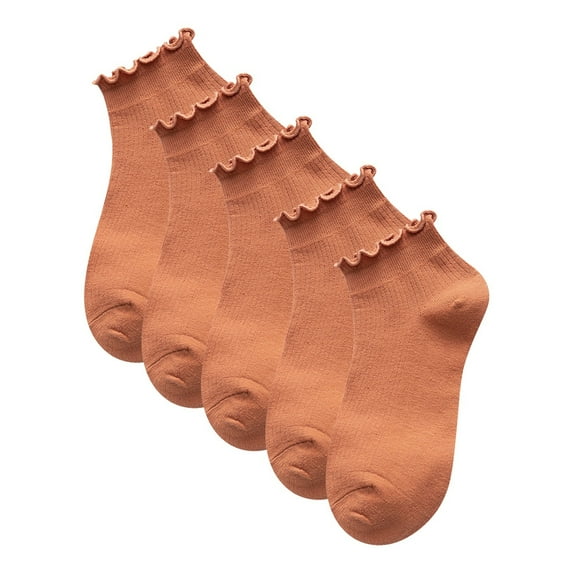 CUZIBR Socks For Women 5 Pairs Ruffles Solid Color Ankle Socks Low Cut Leisure Soft Cozy Boat Socks Comfy Dailywear,Orange,One Size