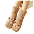 thumbnail image 1 of CUZIBR Socks For Women Cartoon Animal Pattern Winter Warm Slipper Socks Non Slip Thicken Plush Stockings Comfy Dailywear,Coffee,One Size, 1 of 5